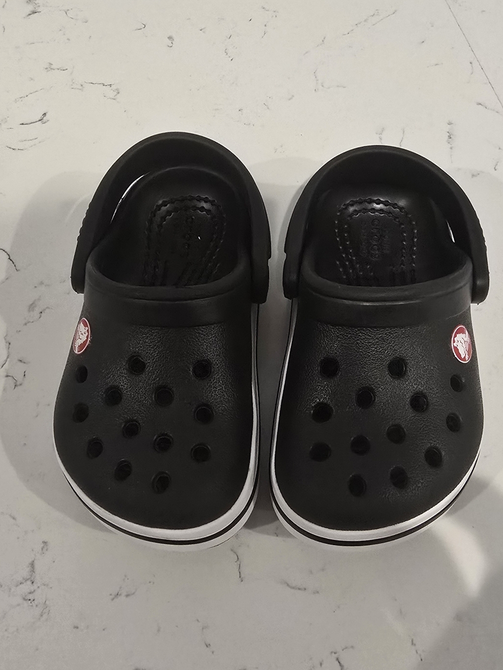 CROCS Black Kids Clog Sandals with White Trim